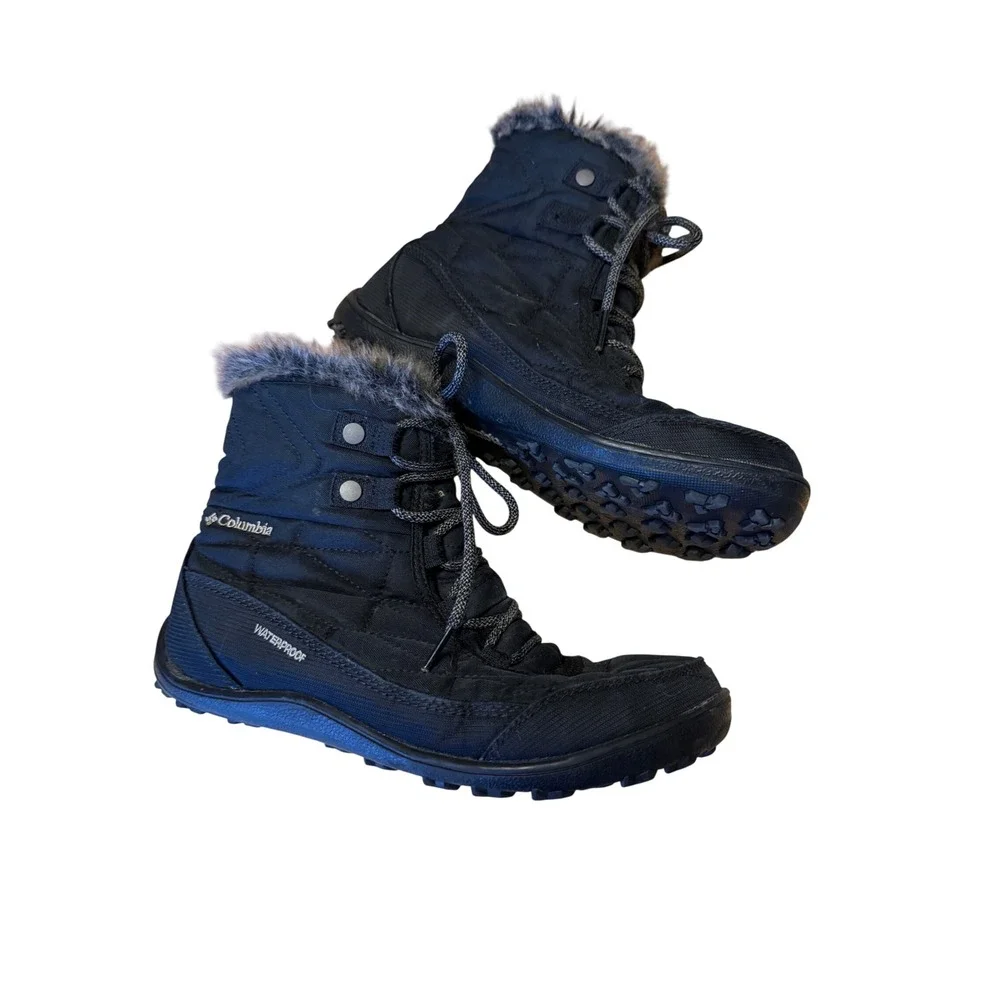 Columbia Women Minx Shorty Ill Snow Boot Black Waterproof Quilted Fur Lining 8.5